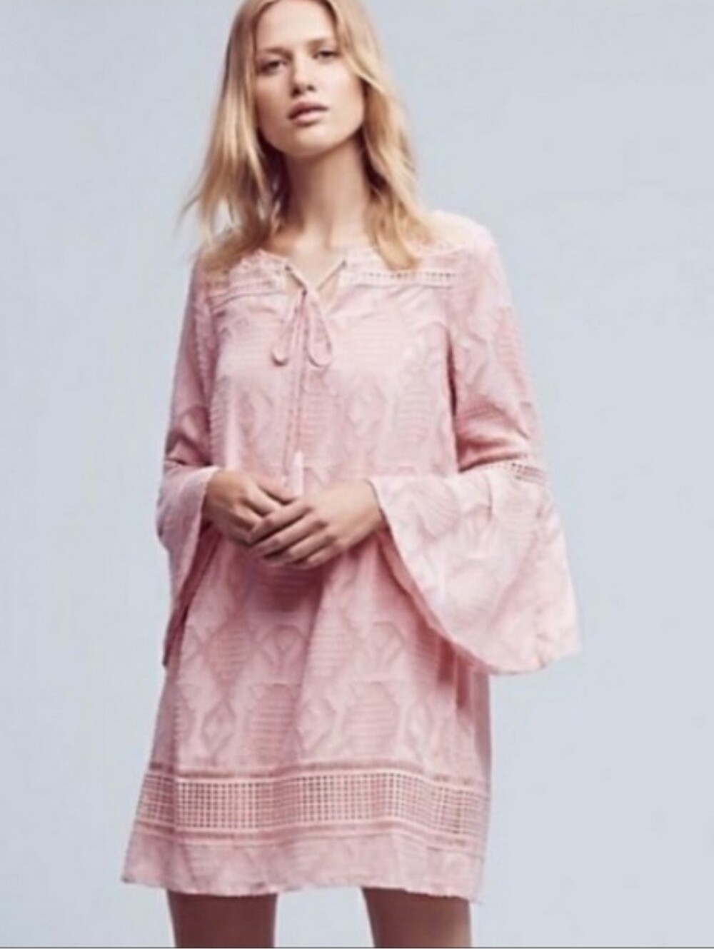 Anthropologie Floreat Esme Bell Sleeve Dress Sz 4 Pink